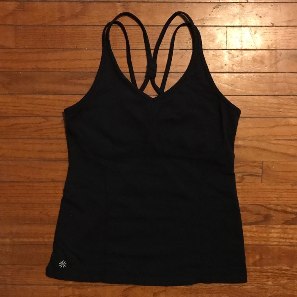 Athleta tank top black criss cross straps large